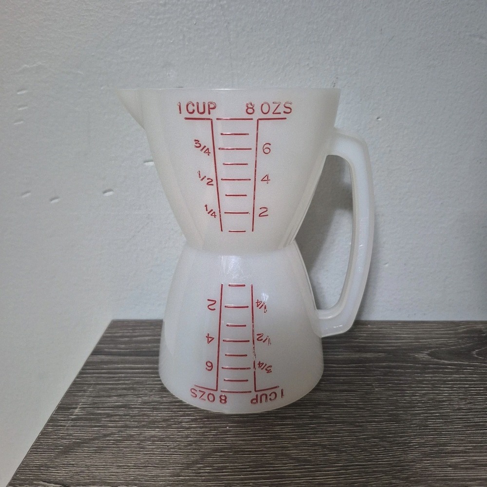 Vintage Tupperware Double Sided 8oz. Measuring Cup Hourglass Wet/Dry W/ Thirds